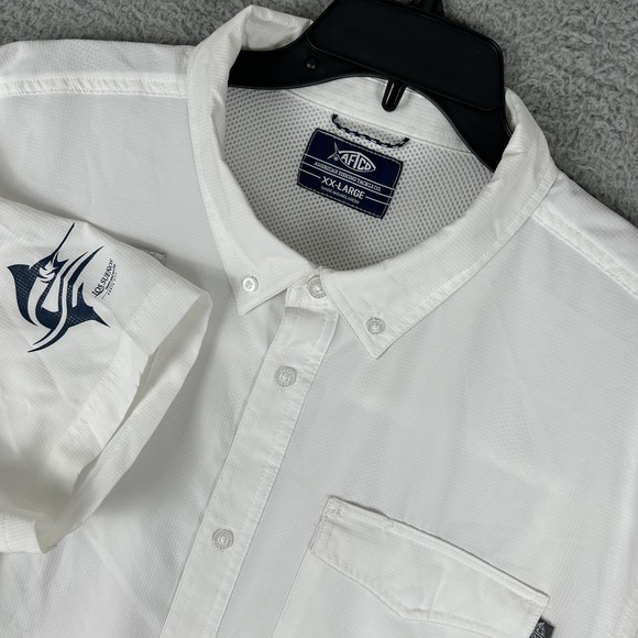 AFTCO Shirt Mens XXL White Los Suenos Costa Rica Fishing Short Sleeve Vented - Picture 1 of 13